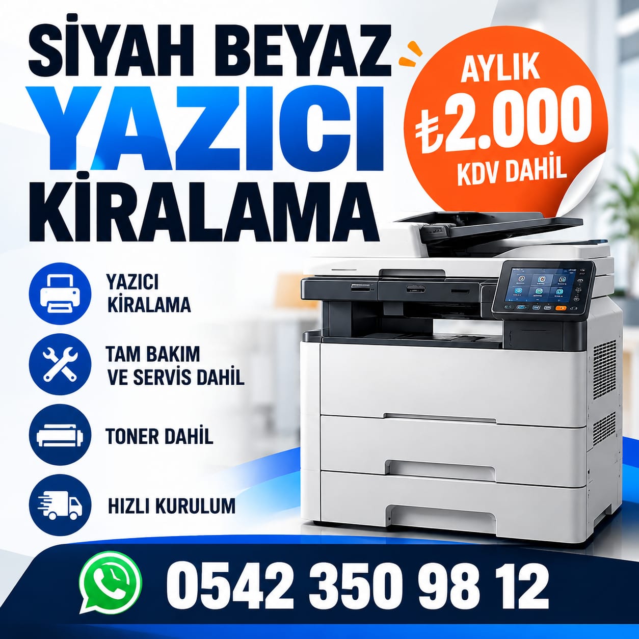 Siyah beyaz yazıcı kiralama aylık 2.000 TL KDV dahil - Cetybilişim